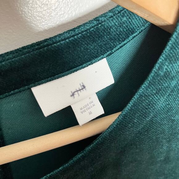 J. Jill Puff Sleeve Velvet Shift Mini Dress M Teal Green Holiday Keyhole Button - Picture 7 of 11